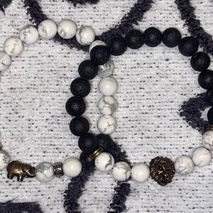 Black and White Beaded Bracelets with Animal Charms
